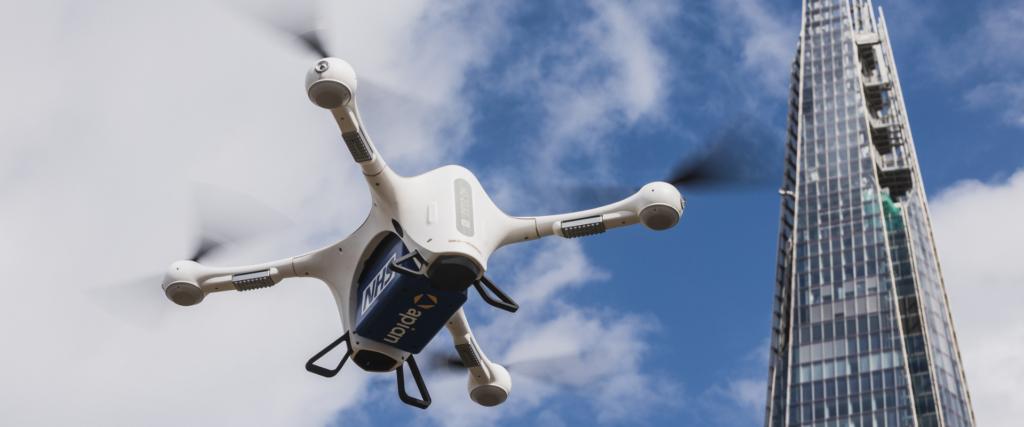 An Apian drone flying past the Shard